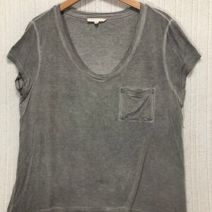 Jane‎ + DELANEY Women's XL Gray V Neck Pocket T Shirt Rayon Spandex
